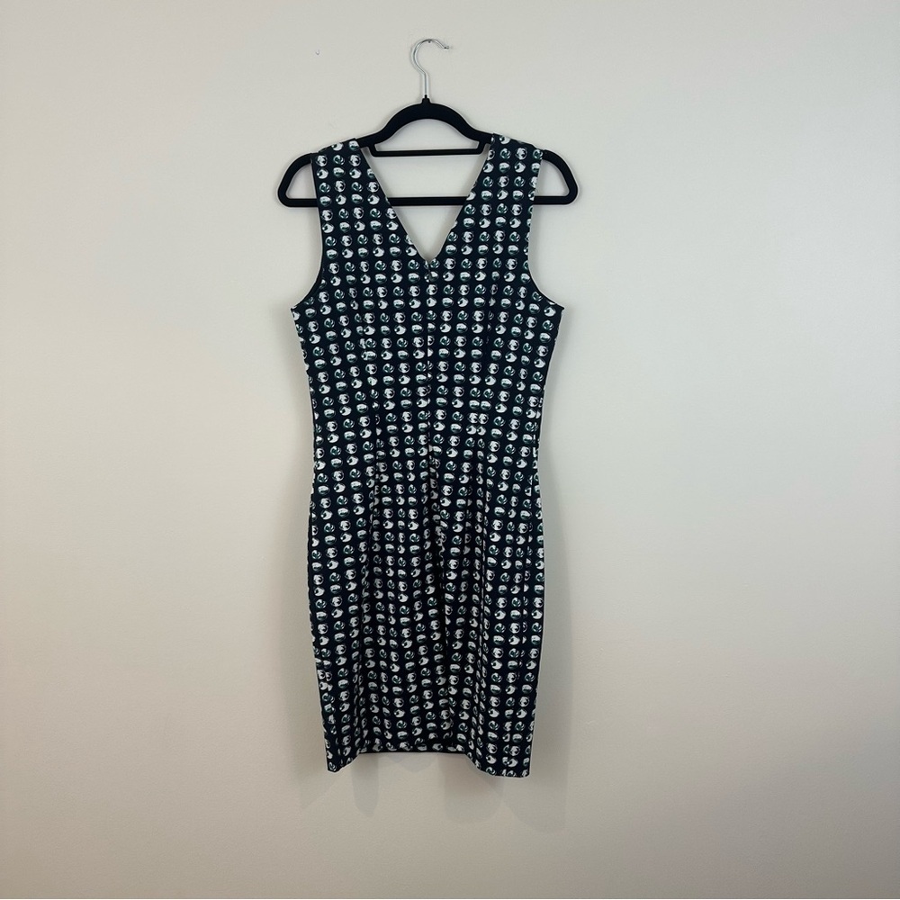 Banana Republic Women’s Dress 10 Blue Green Sheath Sleeveless V Neck Stretch